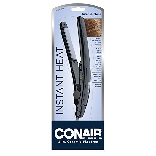 Conair Instant Heat Ceramic Flat Iron, 2 Inch, Black (packaging and plate col...