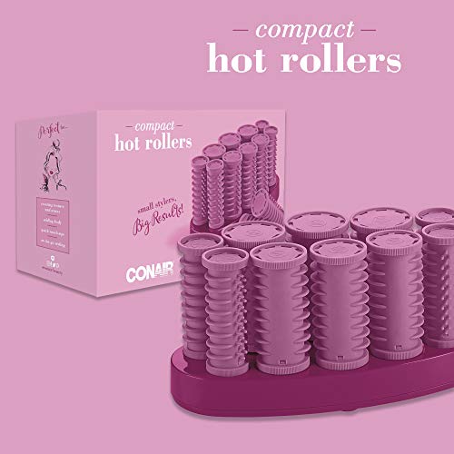 Conair Instant Heat Compact Hot Rollers, Perfect for On-The-Go Styling, Pink,...