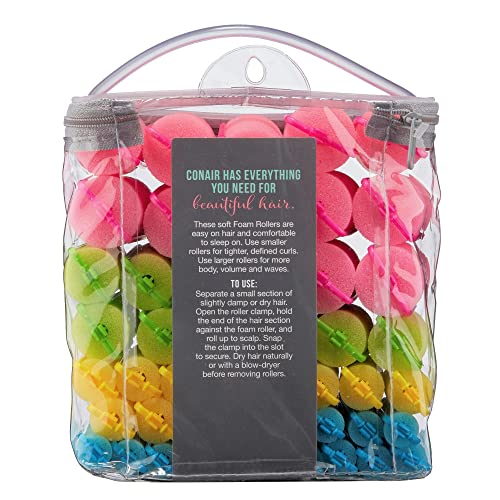 Conair Self-Fastening Foam Rollers in Reusable Zipper Case in Assorted Barrel...