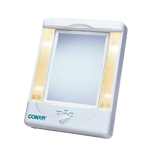 Conair Two-Sided Lighted Makeup Mirror with 4 Light Settings; 1x/5x Magnifica...