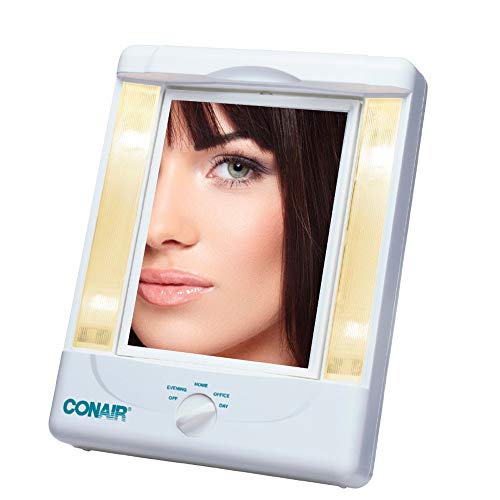 Conair Two-Sided Lighted Makeup Mirror with 4 Light Settings; 1x/5x Magnifica...