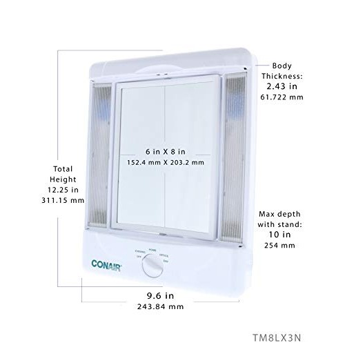 Conair Two-Sided Lighted Makeup Mirror with 4 Light Settings; 1x/5x Magnifica...