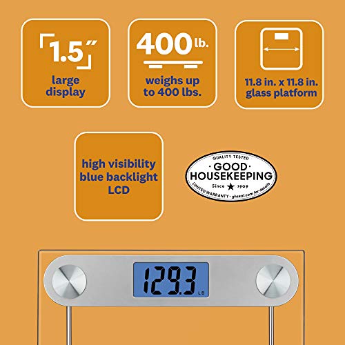 Conair WW Scales Digital Glass Bathroom Scale, Silver, 400 Lb