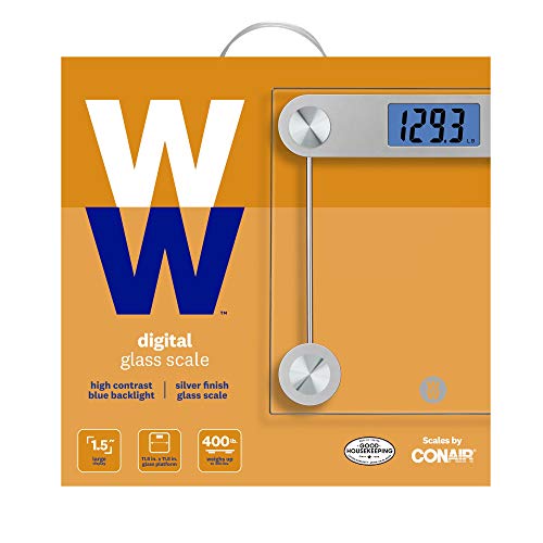 Conair WW Scales Digital Glass Bathroom Scale, Silver, 400 Lb