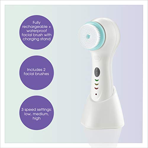 True Glow by Conair Sonic Facial Brush - Waterproof + Rechargeable, White, 3 ...