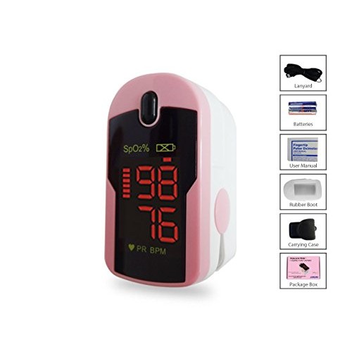 Concord Pink Fingertip Pulse Oximeter with Reversible Display, Carrying Case ...