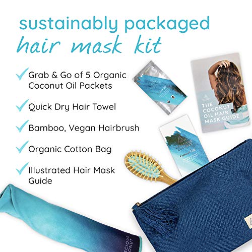 Coconut Oil Hair Mask Kit with Quick Dry Towel, Bamboo Hairbrush, and Coconut...