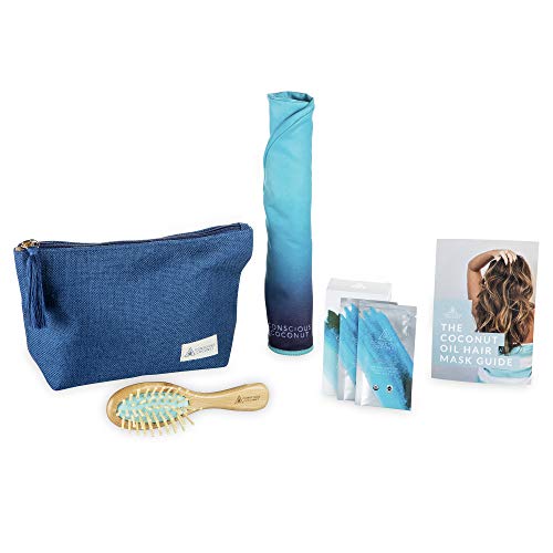 Coconut Oil Hair Mask Kit with Quick Dry Towel, Bamboo Hairbrush, and Coconut...
