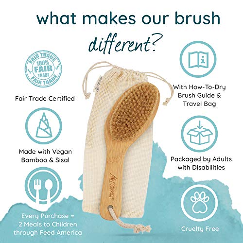 Dry Brush - Vegan Bamboo Body Scrub Brush with Travel Bag and How-To Dry Brus...