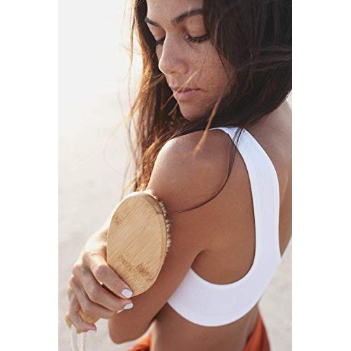 Dry Brush - Vegan Bamboo Body Scrub Brush with Travel Bag and How-To Dry Brus...