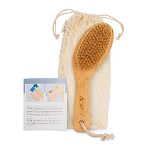 Dry Brush - Vegan Bamboo Body Scrub Brush with Travel Bag and How-To Dry Brus...