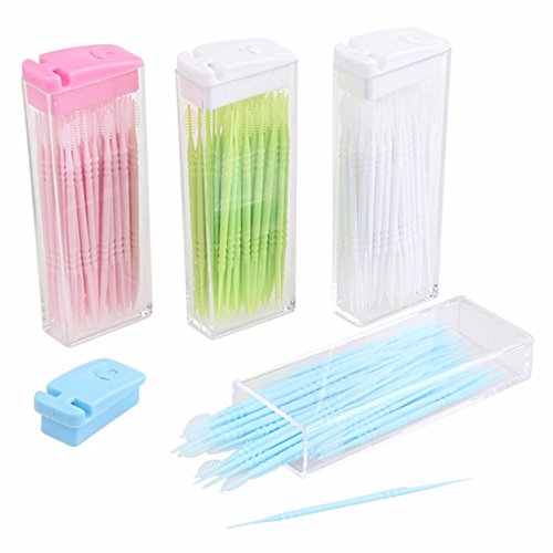 Coobbar 200pcs Double Head 50pcs/Box Dental Floss Interdental Toothpick Brush...