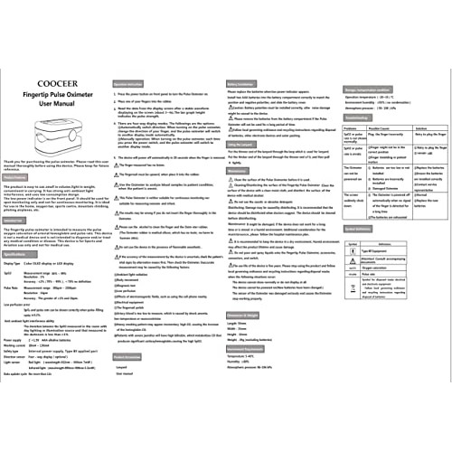 [2022] COOCEER Pulse Oximeter Fingertip, Finger Oxygen Monitor Fingertip Spo2...