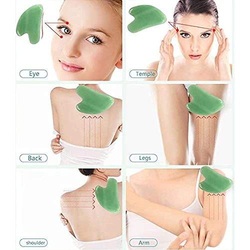 2PCS Gua Sha Facial Tool, Natural Crystal Jade Heart for SPA Acupuncture Ther...