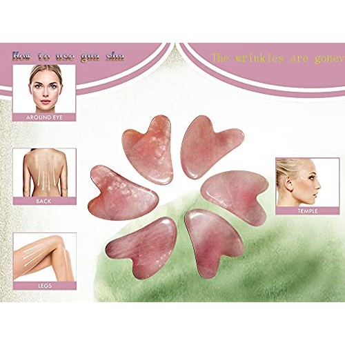 2PCS Gua Sha Facial Tool, Natural Crystal Jade Heart for SPA Acupuncture Ther...