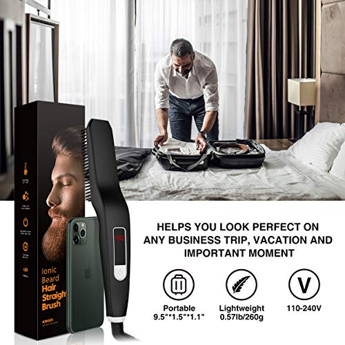 COOLKESI Gifts for Men, Ionic Ceramic Beard Straightener Brush, Fast Heated B...