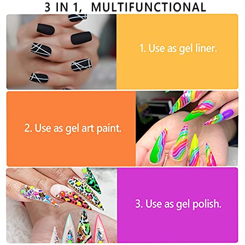 24 Colors Classic Neon Painting Gel Nail Polish Set,Drawing Gel Nail Liner Po...