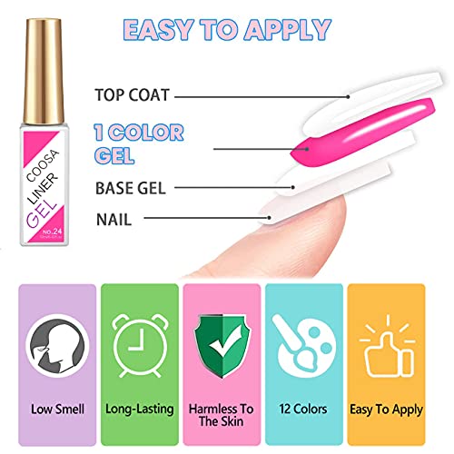 24 Colors Classic Neon Painting Gel Nail Polish Set,Drawing Gel Nail Liner Po...