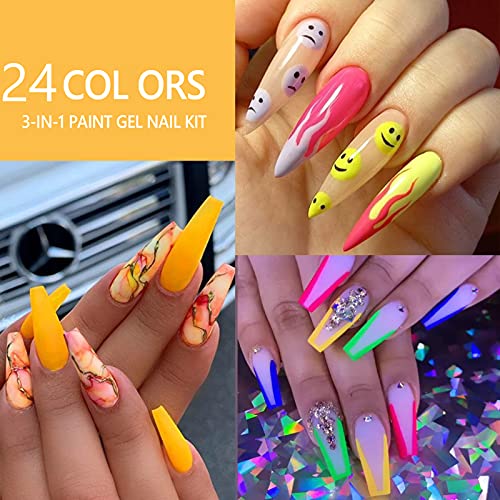 24 Colors Classic Neon Painting Gel Nail Polish Set,Drawing Gel Nail Liner Po...