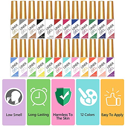 24 Colors Classic Neon Painting Gel Nail Polish Set,Drawing Gel Nail Liner Po...
