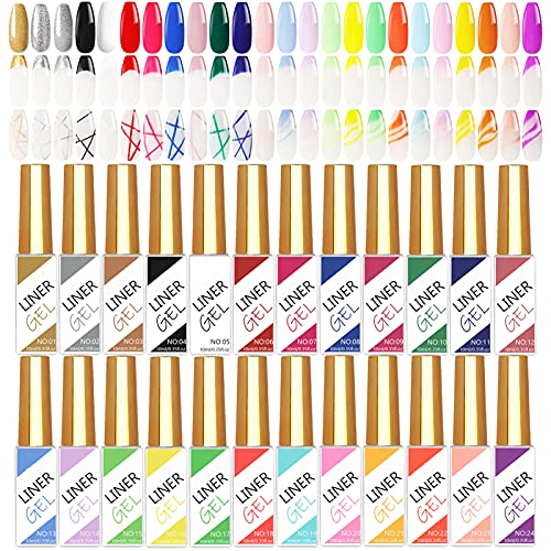 24 Colors Classic Neon Painting Gel Nail Polish Set,Drawing Gel Nail Liner Po...