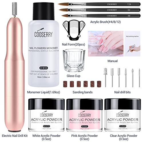 Cooserry Acrylic Nail Kit with Drill - Acrylic Powder and Monomer Liquid Set ...