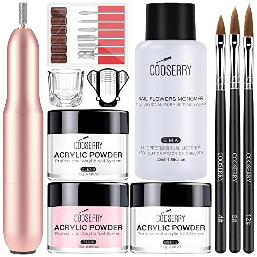 Cooserry Acrylic Nail Kit with Drill - Acrylic Powder and Monomer Liquid Set ...