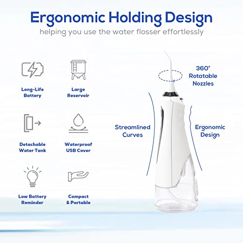 COOSKIN Electric Water Flosser Cordless, 5-Modes Dental Oral Irrigator for Te...