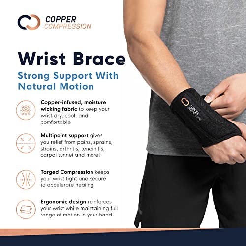 Copper Compression Recovery Wrist Brace - Copper Infused Adjustable Support S...