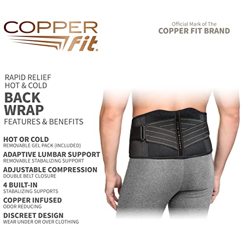 Copper Fit Unisex Rapid Relief Back Support Brace with Hot/Cold Therapy, Adju...
