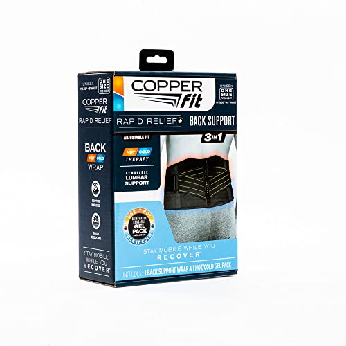 Copper Fit Unisex Rapid Relief Back Support Brace with Hot/Cold Therapy, Adju...