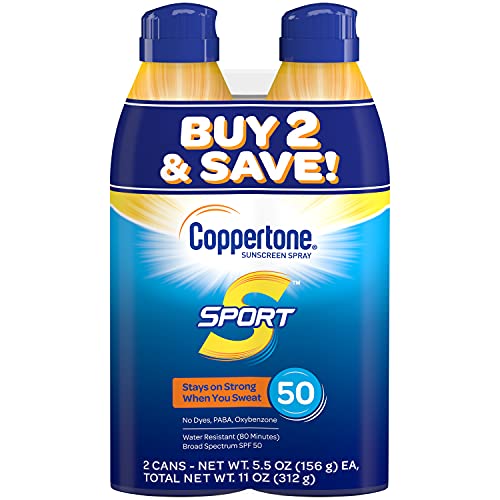 Coppertone Sport SPF 50 Sunscreen Spray, 5.5 oz. (Pack of 2) (Packaging May V...