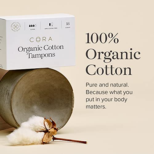 Cora 100% Organic Cotton Non-Applicator Tampons | Ultra-Absorbent, Non-Toxic,...