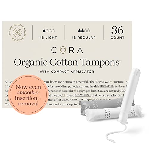 Cora Organic Tampons | Light/Regular Absorbency Variety Pack | 100% Cotton Co...