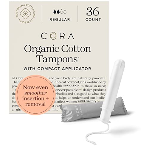 Cora Organic Tampons | Regular Absorbency | 100% Cotton Core, Unscented with ...