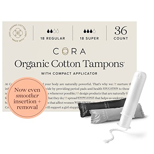 Cora Organic Tampons | Regular/Super Absorbency Variety Pack | 100% Cotton Co...
