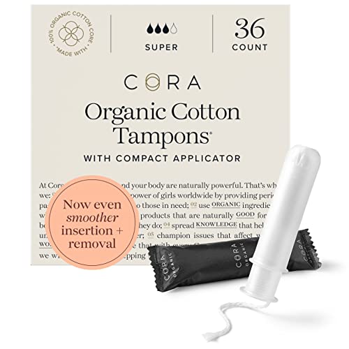 Cora Organic Tampons | Super Absorbency | 100% Cotton Core, Unscented with BP...
