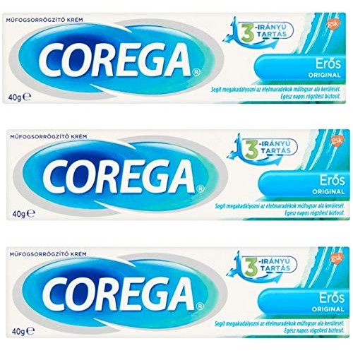 Corega Denture Adhesive Cream Original Extra Strong 40 g (3 PACK)