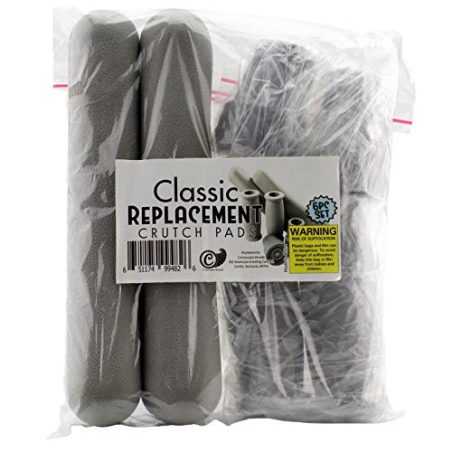 Cornucopia Replacement Crutch Parts Set, Comfortable Gray Rubber Pads Underar...