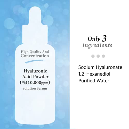 Pure Hyaluronic Acid 1% Powder Serum for Face 10,000ppm - Anti Aging + Fine L...