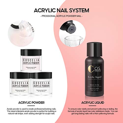 Acrylic Nail Kit 3PCS Acrylic Powder and Liquid Set Acrylic Nail Brush Forms ...