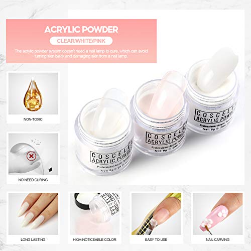 Acrylic Nail Kit 3PCS Acrylic Powder and Liquid Set Acrylic Nail Brush Forms ...