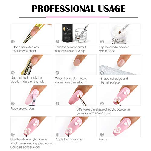 Acrylic Nail Kit 3PCS Acrylic Powder and Liquid Set Acrylic Nail Brush Forms ...