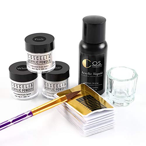 Acrylic Nail Kit 3PCS Acrylic Powder and Liquid Set Acrylic Nail Brush Forms ...
