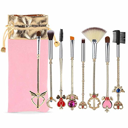 Coshine 8pcs Sailor Moon Makeup Brush Set With Pouch, Magical Girl Gold Cardc...