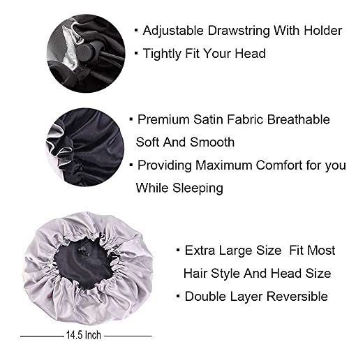 Cospack Satin Bonnet Sleep Bonnet Cap - Extra Large Double Layer Reversible A...