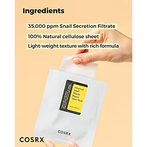 COSRX Advanced Snail Mucin Power Sheet Mask 10 Sheets | 35,000 ppm of Snail S...
