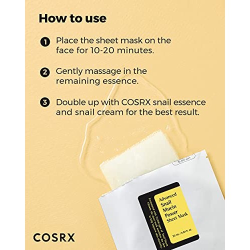 COSRX Advanced Snail Mucin Power Sheet Mask 10 Sheets | 35,000 ppm of Snail S...