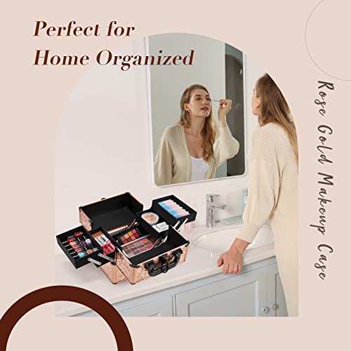 Costravio Makeup Train Case Cosmetic Organizer Case with 4 Trays Lockable Por...