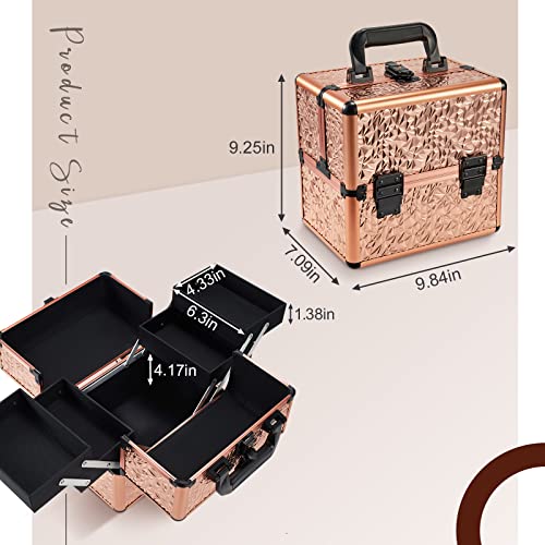 Costravio Makeup Train Case Cosmetic Organizer Case with 4 Trays Lockable Por...
